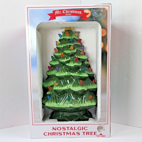 Mr. Christmas 14 inch Multicolor Light Up Green Nostalgic Ceramic Christmas Tree - Picture 2 of 12